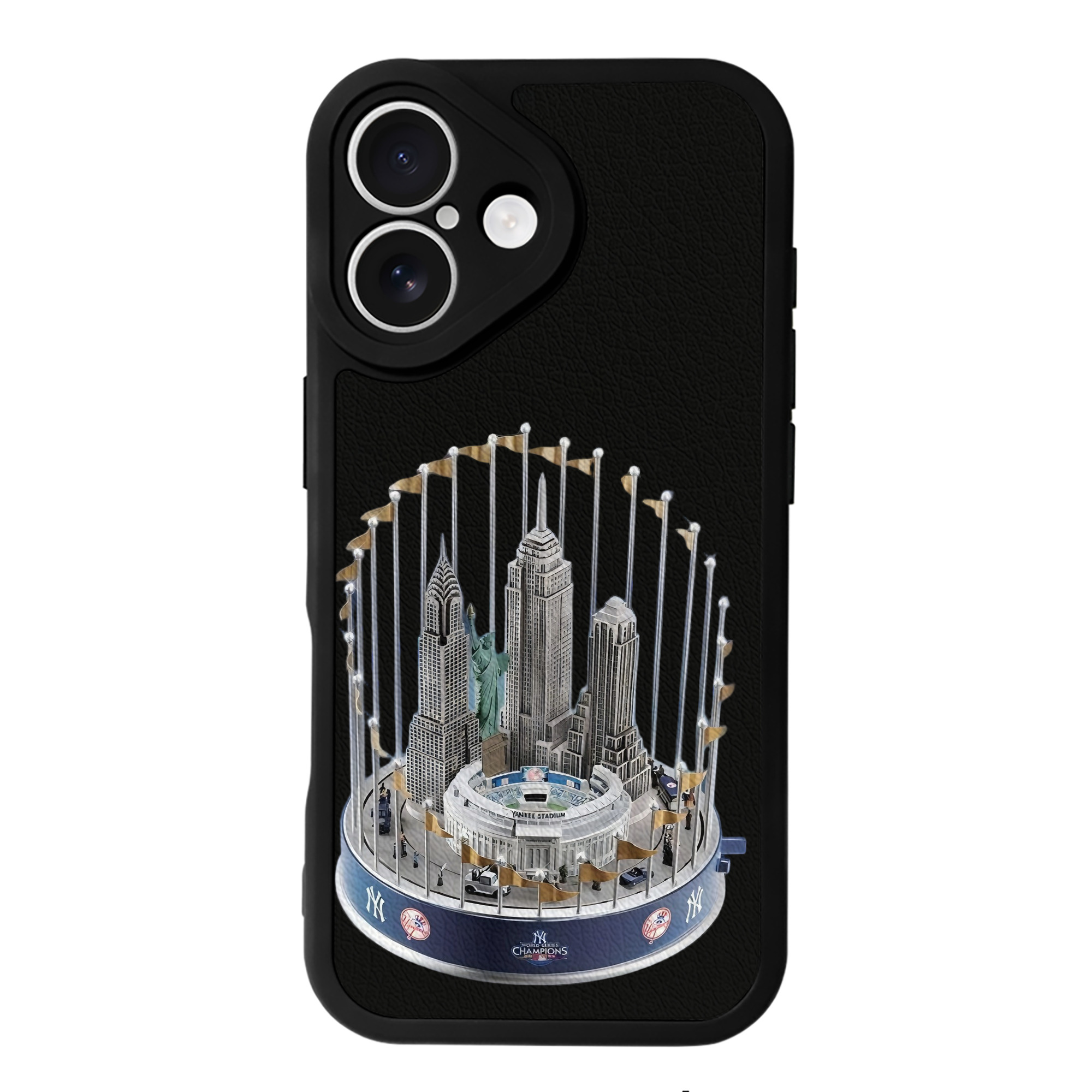 New York Yankees WS Champions Cup IPhone 16 Silicone Leather Case – UV Print, Lambskin Texture – Perfect Fit, Wireless Charging Compatible, Scratch Resistant, Precise Cutouts – Stylish Protection For IPhone 16